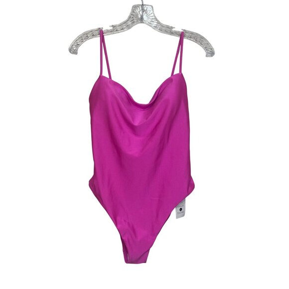 Shade & Shore High Leg Cheeky One-Piece Swimsuit Pink Size Medium - Picture 1 of 11